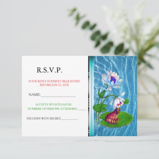 Lily Pad-uitnodiging met kikker RSVP-aankondiging Kaart (Staand voorkant)