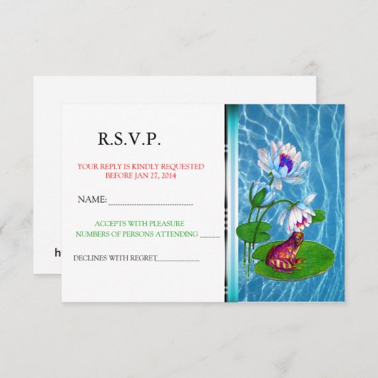 Lily Pad-uitnodiging met kikker RSVP-aankondiging Kaart (Voorkant / Achterkant)