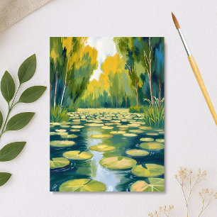 Lily Pad Vijver Groene Aquarel Natuur Briefkaart