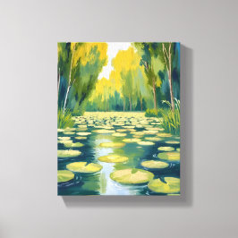 Lily Pad Vijver | Groene Aquarel Natuur Canvas Afdruk