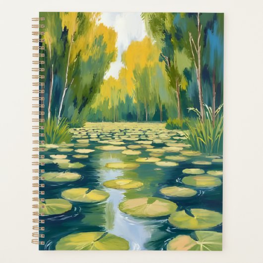 Lily Pad Vijver | Groene Aquarel Natuur Planner (Voorkant)