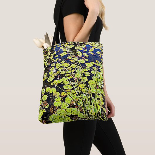 Lily Pads en Reeds Bloemen Tote Bag (Dichtbij)