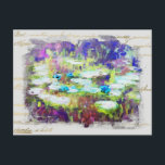 ** Lily Pads - Monet Pond Gold Handschrift AR23 Briefkaart<br><div class="desc">BRIEFKAART POST KAART )Vet Digitally Altered Classic Monet met Old faux Gold Handwriting en een subtiele Rainbow Pastel achtergrond. De achtergrond is zacht licht Grijs van kleur. Energetically Enhanced Elegant Feminine Romantische Ephemera Bloemschilderij Artistiek Uniek Creatief Modern en Romantisch Oud (ZOEK AR23 voor soortgelijke design) De is een Shabby Chic,...</div>