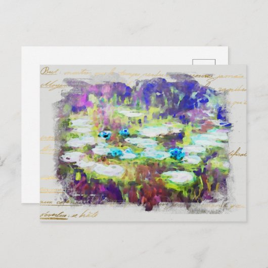 ** Lily Pads - Monet Pond Gold Handschrift AR23 Briefkaart (Voorkant / Achterkant)