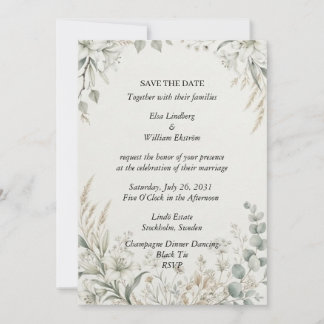 Lily Pampas Gras Witte Bloemen Save The Date Bruil Kaart
