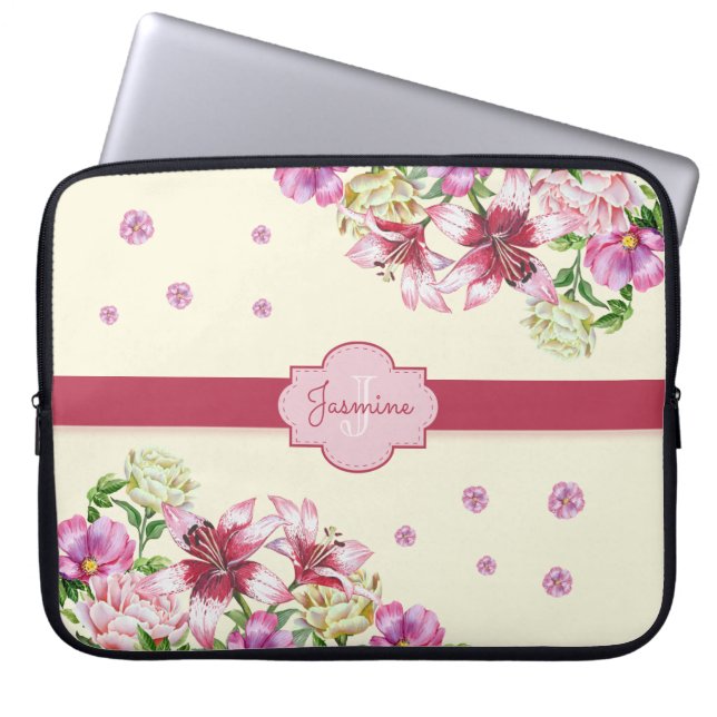 Lily & Peony Bloemengeel Laptop Sleeve (Voorkant)
