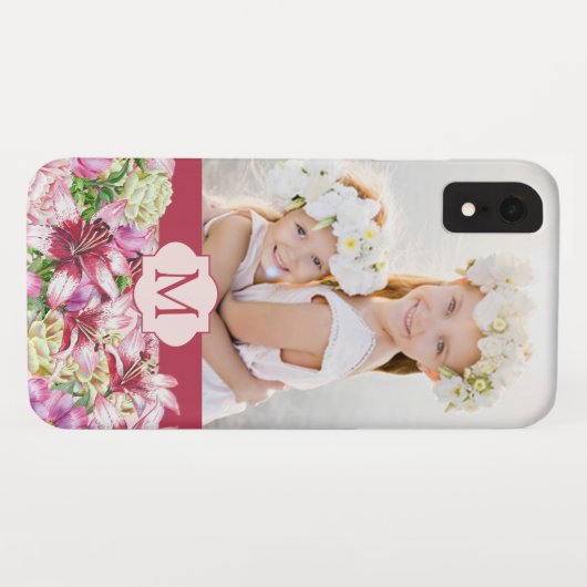 Lily Peony Floral Monogram Foto Case-Mate iPhone Case (Achterkant (horizontaal))