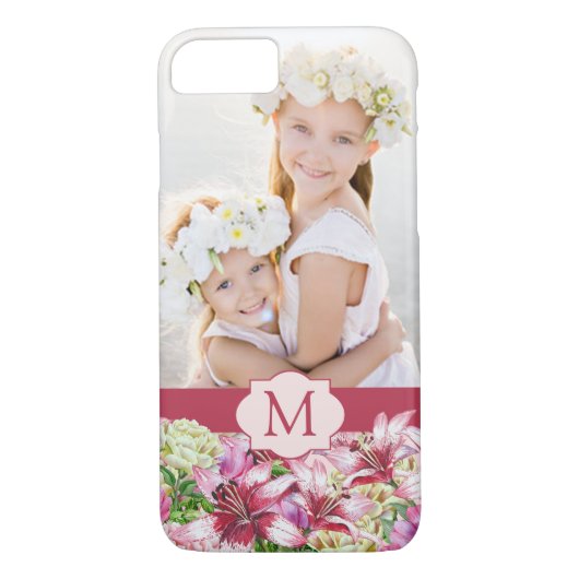 Lily Peony Floral Monogram Foto Case-Mate iPhone Case (Achterkant)