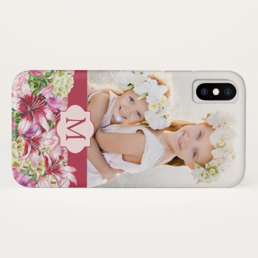 Lily Peony Floral Monogram Foto Case-Mate iPhone Case (Achterkant (horizontaal))