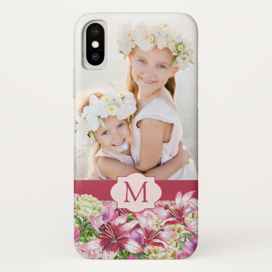 Lily Peony Floral Monogram Foto Case-Mate iPhone Case (Achterkant)