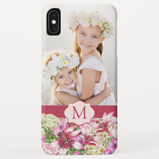 Lily Peony Floral Monogram Foto Case-Mate iPhone Case (Achterkant)