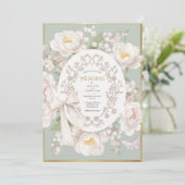 Lily Peony Floral Vintage Wedding Kaart (Staand voorkant)