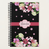 Lily & Peony Floral Zwart gepersonaliseerd Planner (Voorkant)