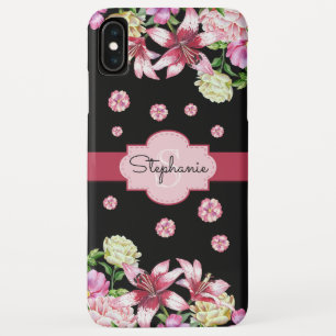 Lily Peony Waterverf Bloemen Zwart Monogram Case-Mate iPhone Case