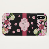 Lily Peony Waterverf Bloemen Zwart Monogram Case-Mate iPhone Case (Achterkant (horizontaal))