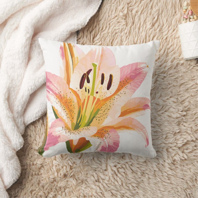 Lily Pink Flower | Mooie verf Kussen (Deken)