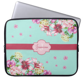 Lily & Pioen Bloemen Aqua Laptop Sleeve