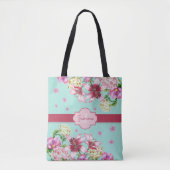 Lily & Pioen Bloemen Aqua Tote Bag (Voorkant)