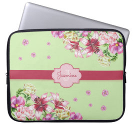Lily & Pioen Bloemen Mint Groen Laptop Sleeve