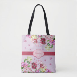 Lily & Pioen Bloemen Paarse Tote Bag