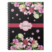 Lily & Pioen Bloemen Zwart Notitieboek (Voorkant)