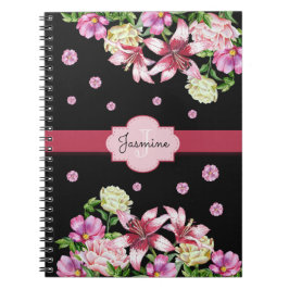 Lily & Pioen Bloemen Zwart Notitieboek