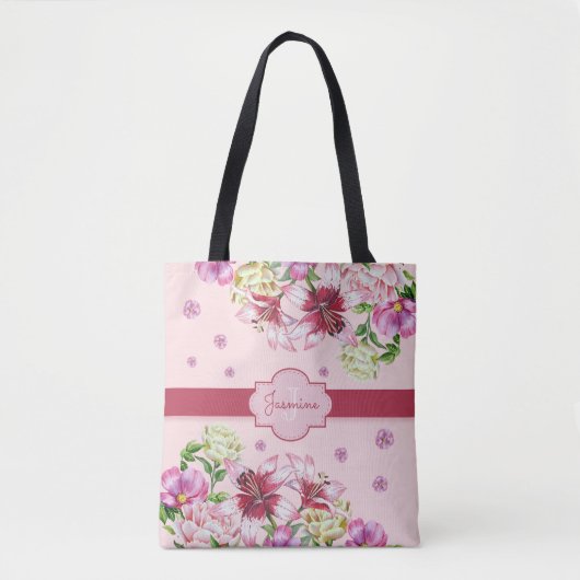Lily & Pioen Bloemenroze Tote Bag (Voorkant)