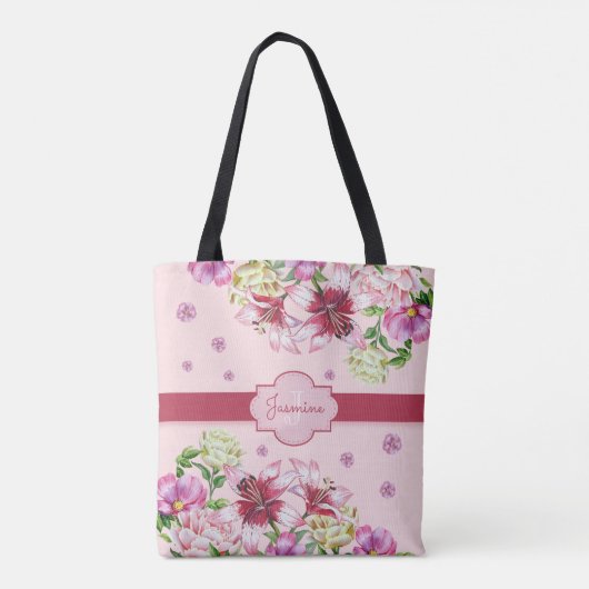 Lily & Pioen Bloemenroze Tote Bag (Achterkant)