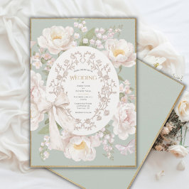 Lily Pioen Bloemige Vintage Bruiloft Kaart