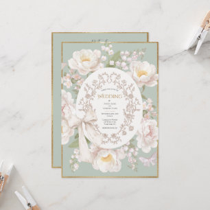 Lily Pioen Bloemige Vintage Budget Bruiloft Kaart