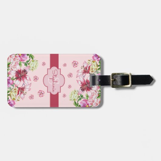 Lily Pioen Blozend Roze Monogram Bagagelabel (Voorkant horizontaal)