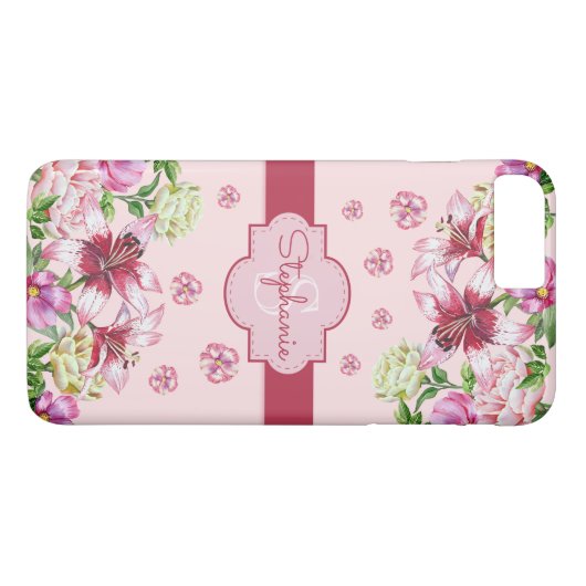 Lily Pioen Blozend Roze Monogram Case-Mate iPhone Case (Achterkant (Horizontaal))