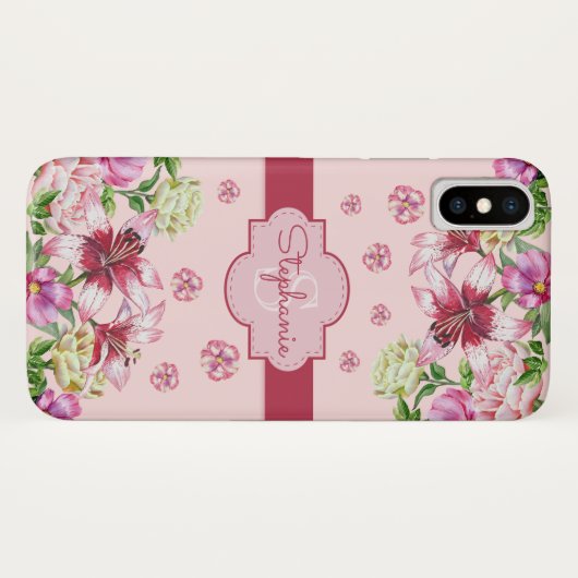 Lily Pioen Blozend Roze Monogram Case-Mate iPhone Case (Achterkant (horizontaal))