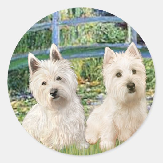 Lily Pond Bridge - Westies (twee) Ronde Sticker (Voorkant)