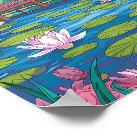 Lily Pond Poster - Minimalistische platte vector N (Hoek)