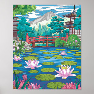 Lily Pond Poster - Minimalistische platte vector N