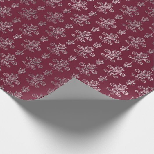 Lily Royal Damask Maroon Burgundy Silver Cadeaupapier (Hoek)