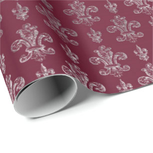 Lily Royal Damask Maroon Burgundy Silver Cadeaupapier