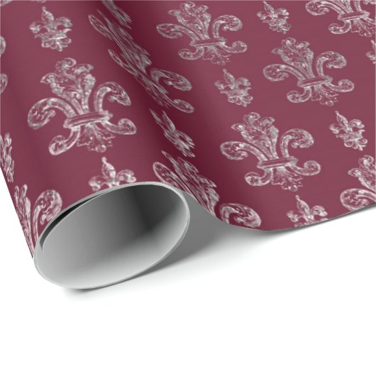 Lily Royal Damask Maroon Burgundy Silver Cadeaupapier (Rol Hoek)
