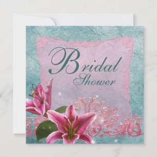 Lily Roze Teal Blauwe Lily Bruiloftsuitnodigingen Kaart
