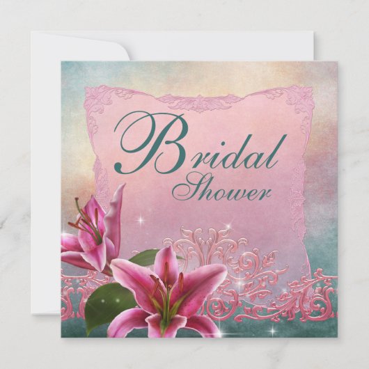 Lily Roze Turquoise Blauwe Lily Bruiloftsfeest Uit Kaart (Voorkant)