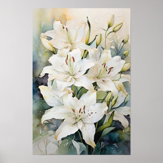 Lily’s Embrace - Waterverf Flowers - Bloemenkunst Poster (Voorkant)