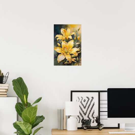 Lily’s Luminance - Bloemen Digitale Kunst Poster (Thuiskantoor)