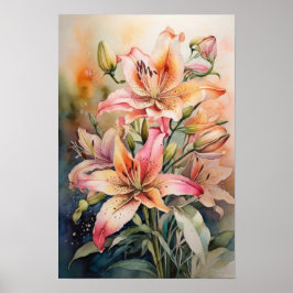 Lily’s Luminance - Waterverf Bloemen - Bloemen Poster