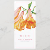 Lily sinaasappel perzik roze waterverf bruiloft menu (Achterkant)