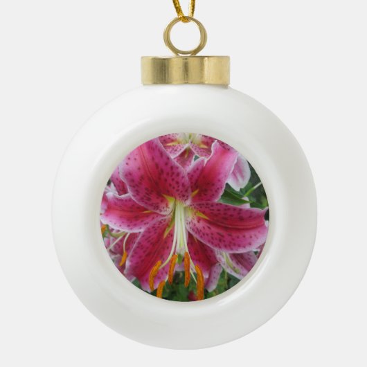 Lily Stargazer Paarse Flower Keramische Bal Ornament (Voorkant)
