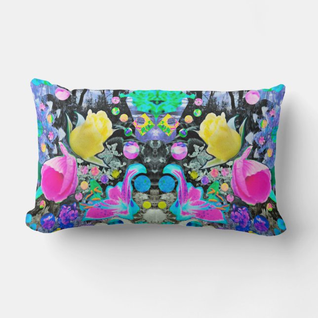 Lily Stargazer, Roos en Roze Hibiscus Collage Kussen (Voorkant)