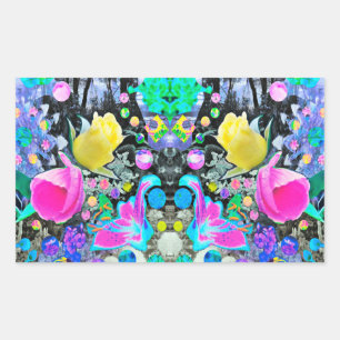 Lily Stargazer, Roos en Roze Hibiscus Collage Rechthoekige Sticker