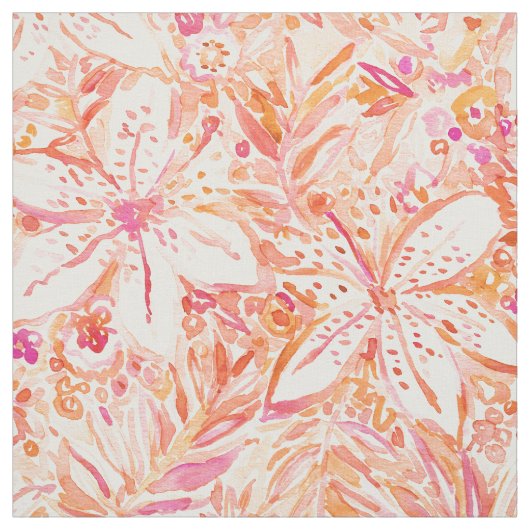 LILY SUNSET Beachy Peach tropical Floral Stof (Swatch)