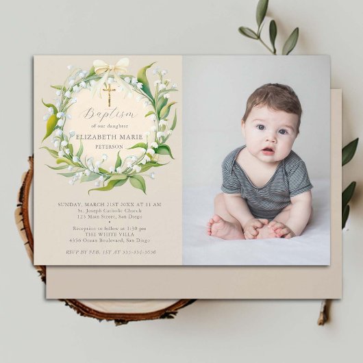 Lily Valley Bow Gold formele chique foto doop Kaart